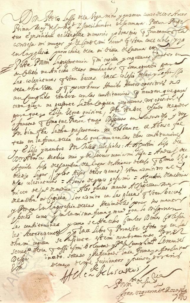 Carta manuscrita, con la firma del conde de Los Arcos y su sello de placa, además de rúbrica de su secretario.