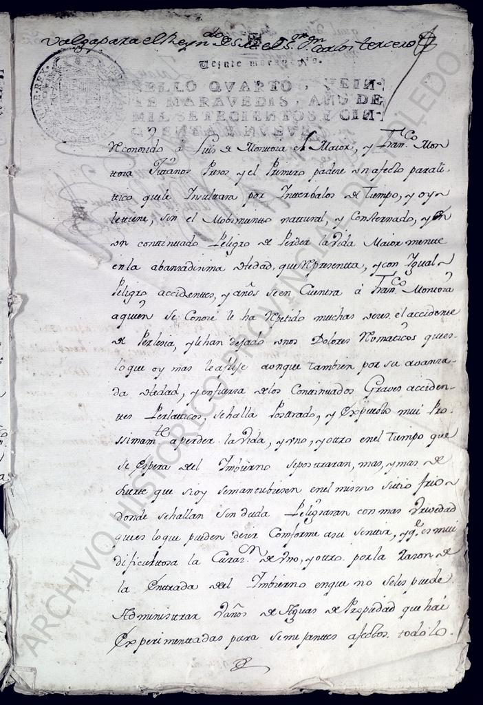 Página de papel sellado manuscrito. 